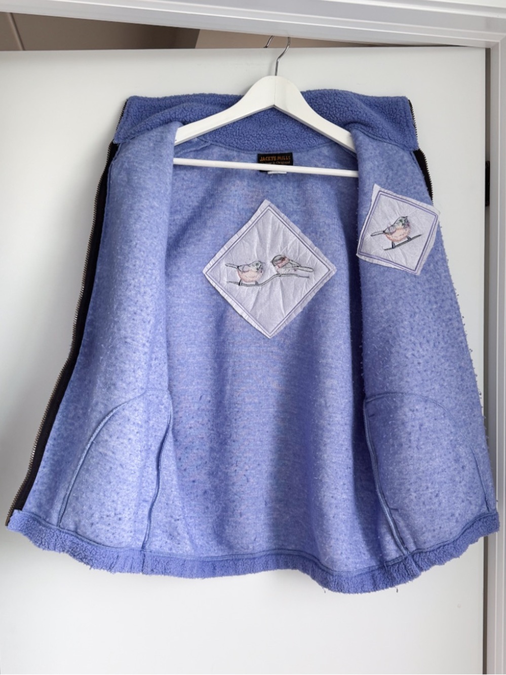 Vtg Jackye Mills Fleece Vest M Blue Periwinkle Bird Graphic Wearable Art Canada - Picture 9 of 11